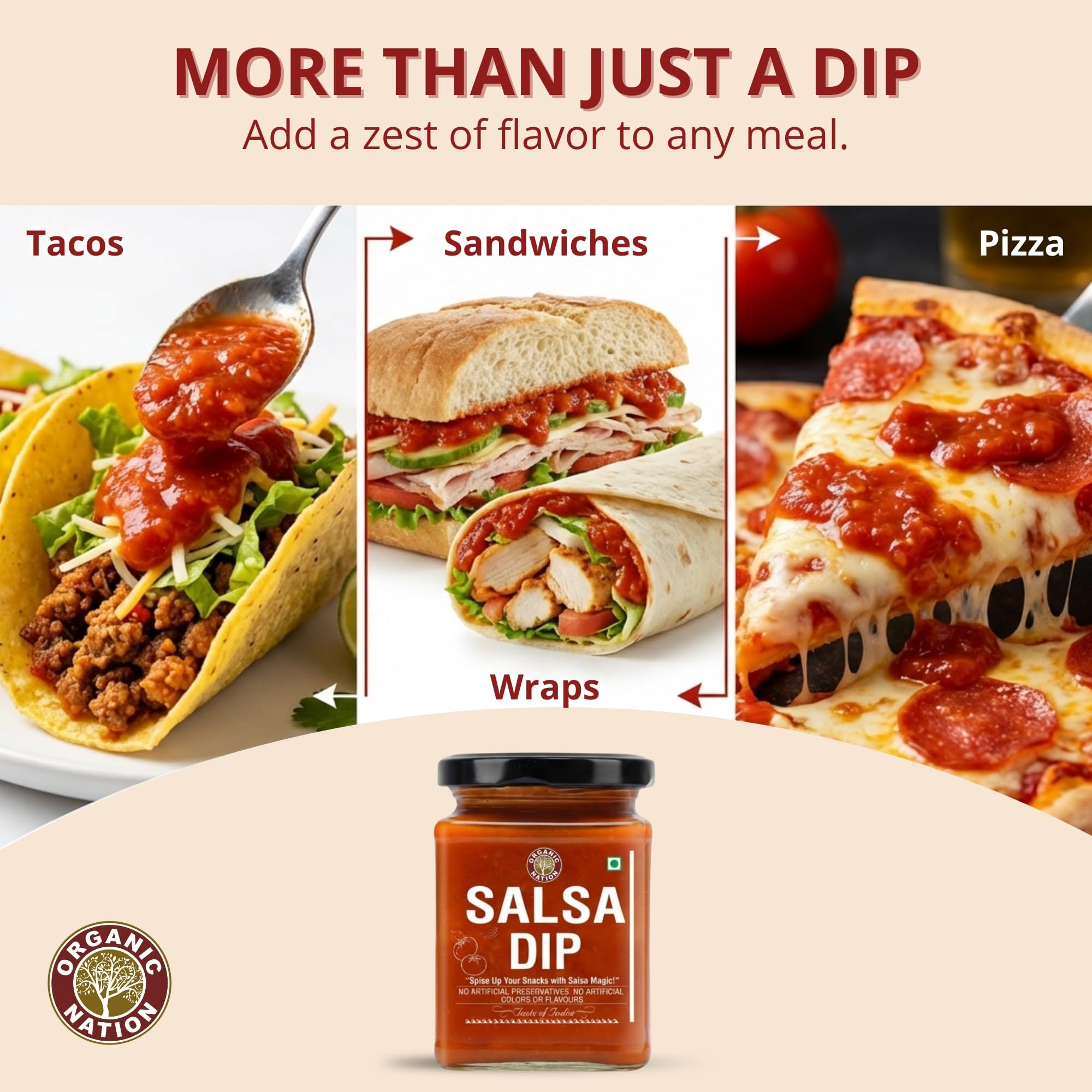 ORGANIC NATION Salsa Dip - Natural Salsa Sauce for Snacking and Cooking - Homestyle Made with Fresh Tomatoes, Herbs & Spices, No Added Preservatives, No Artificial Flavours, Traditional Recipe - 260g 4