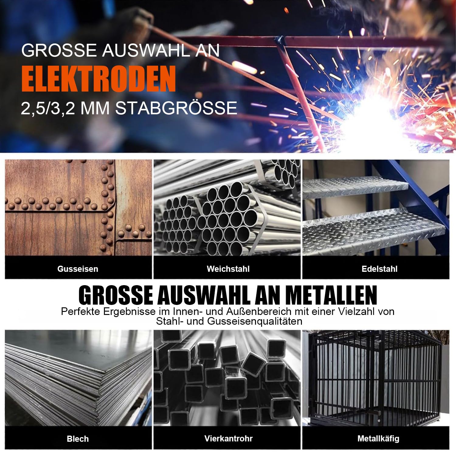 VOBOR Mini Elektroden Schweißgerät, Tragbar DC Inverter mit IGBT Technologie, LED Digital Display & Überhitzungsschutz, Fülldraht Schweißgerät, MMA-250