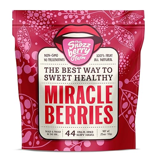 Miracle Berries de Snozzberry Farm | 44 mitades de bayas | Liofilizadas, cultivadas en los Estados Unidos | Se vuelven agridulces | Mejor valor en