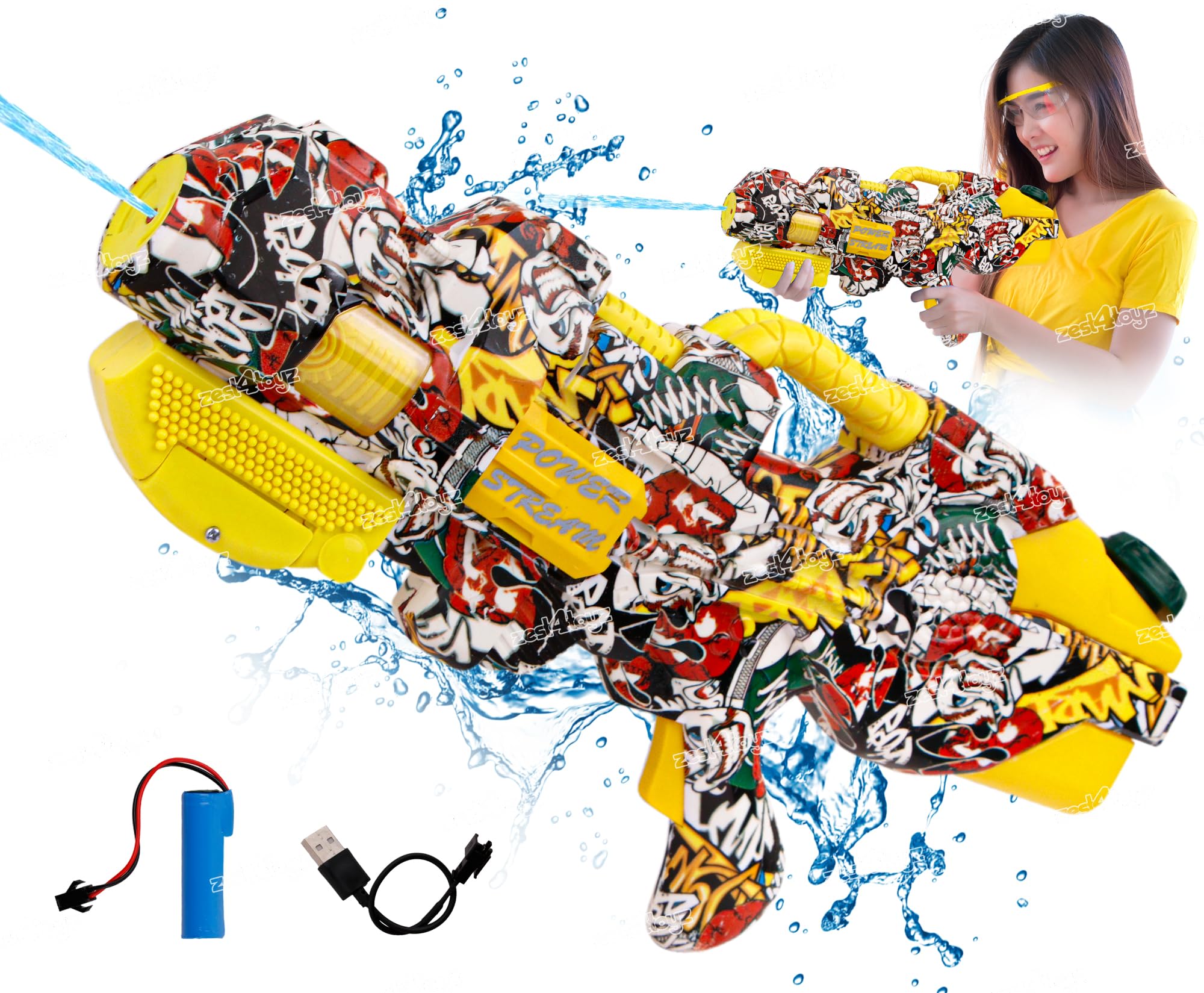 Zest 4 Toyz Holi Pichkari Water Gun for Kids Electric Water Gun Rechargeable High-Pressure Pichkari with Long Range Water Blast and USB Charging for Boys and Girl