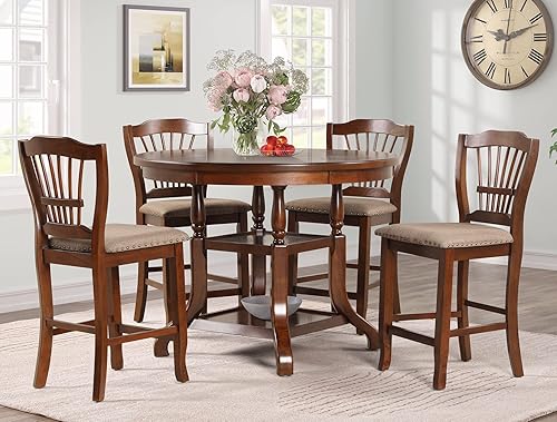 Liveasy Furniture Juego de comedor de altura de mostrador de 5 piezas, incluye mesa y 4 taburetes de bar, juego de comedor en espresso (comedor para