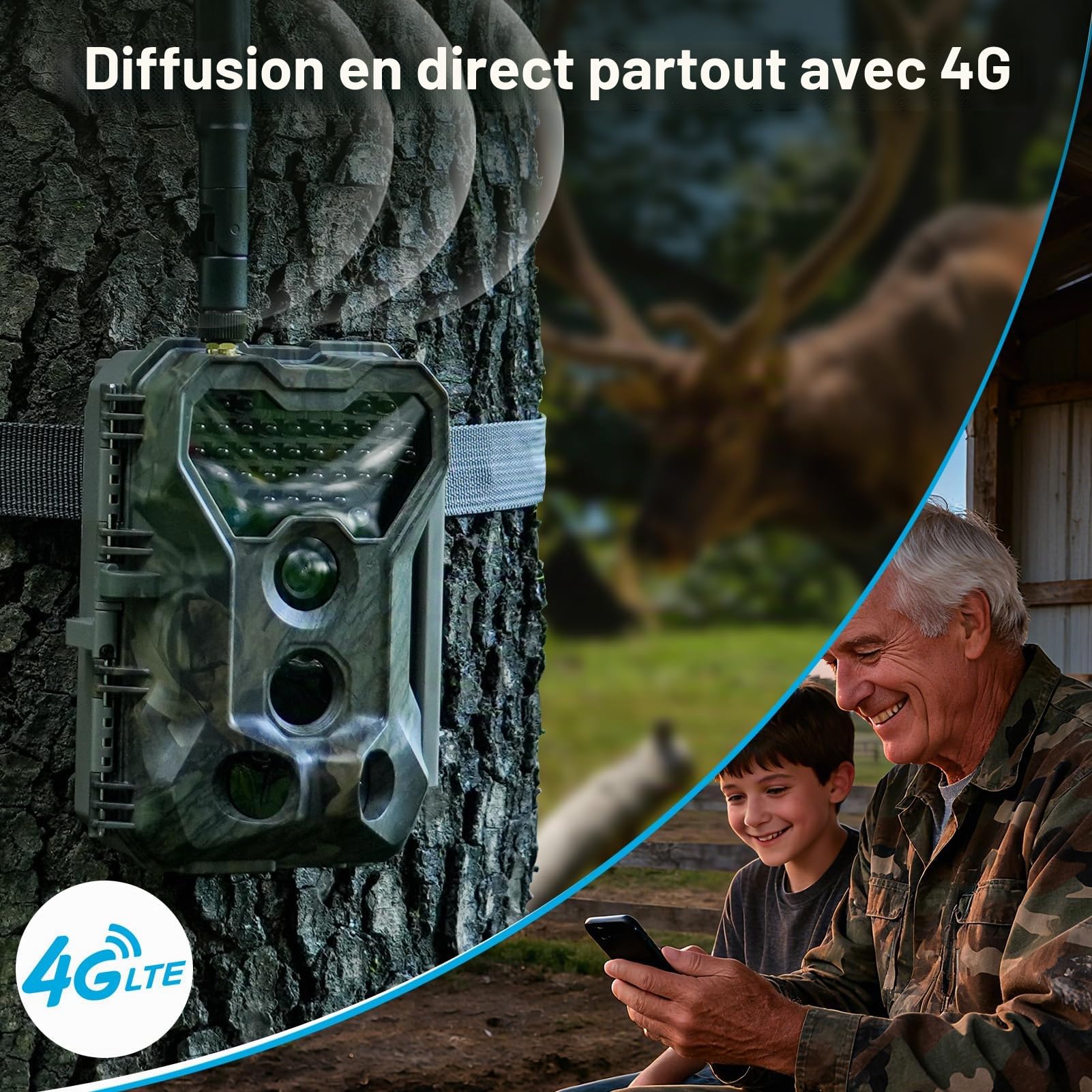 Meidase S970 4G LTE Caméra de Chasse, 48MP 1296P, avec Fonction de Streaming en Direct, Vision Nocturne, Activation par Mouvement 0.1s, Étanche, Transfert d Application, GPS Localisation