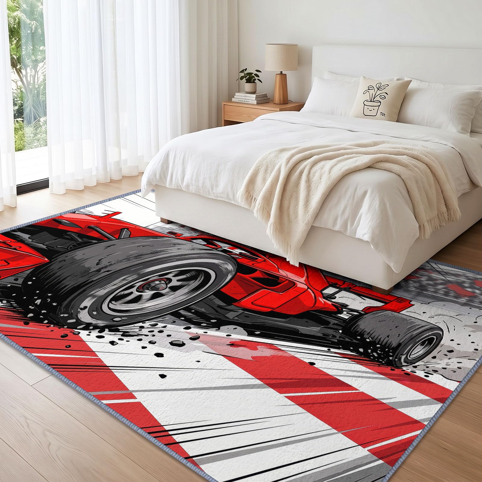 Czerwony samochód wyścigowy anime dywan do salonu 160 x 230 cm nadaje się