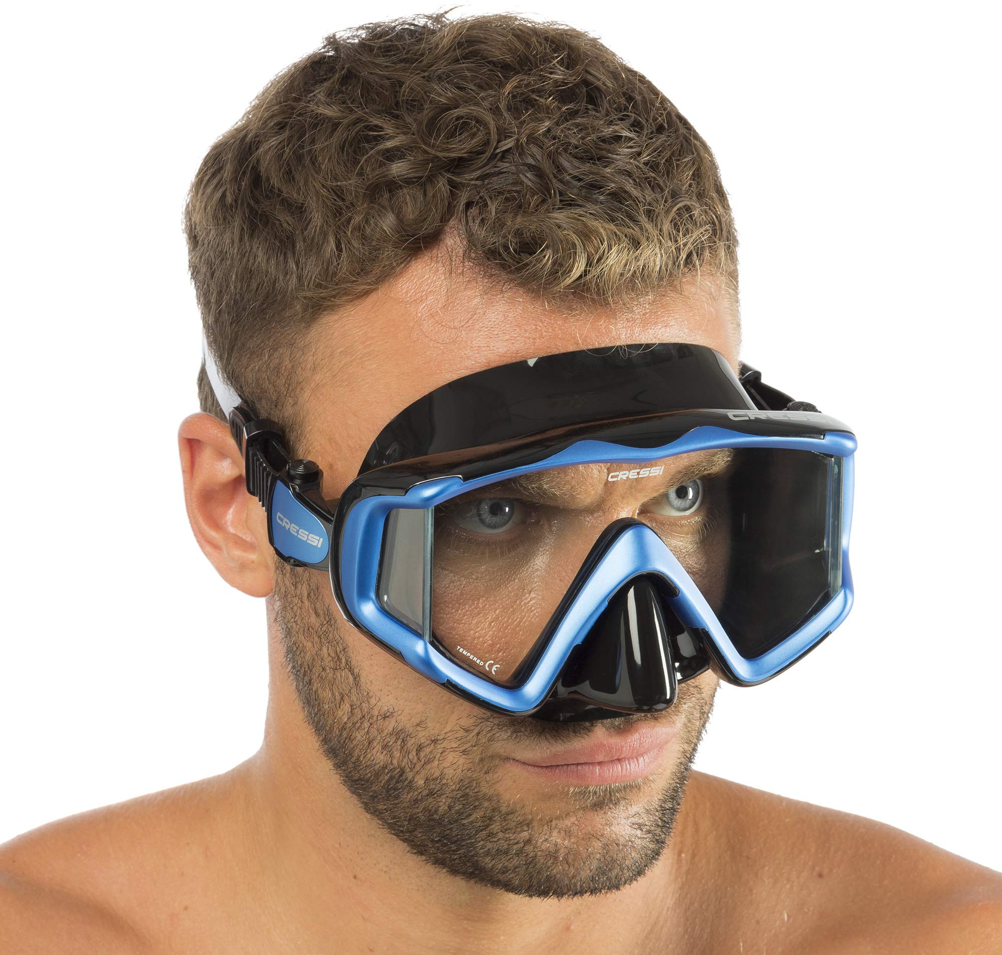 Cressi Liberty Máscara de Buceo, Apnea y Snorkel, Unisex Adulto, Negro/Azul, Talla Única + Epsilon SPE Alpha Ultra Dry Snorkel de Silicona Unisex, Negro/Negro, Talla única