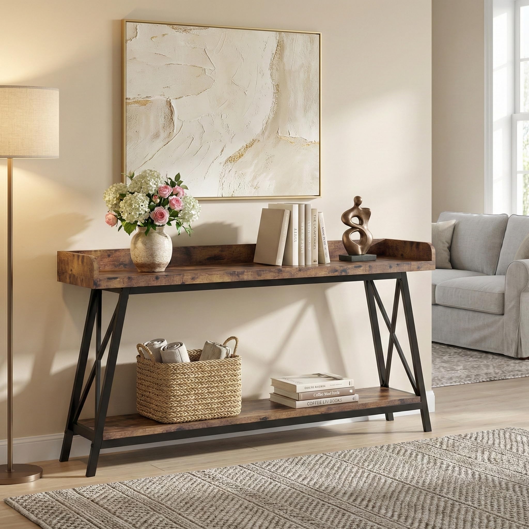 Lailang 180cm Mesa de Entrada, Mueble Recibidor Entrada, Consola de Entrada, Mesa Madera, Mesas Auxiliares Salon, Mueble Pasillo Estrecho, 180 x 46 x 20 cm, Marrón Rústico