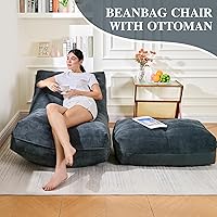 Vista 3 de Puf con Otomán, cómodo sofá de puf con espuma viscoelástica, sofá de puf perezoso con reposapiés, sofá de puf junto a la chimenea para sala de Gris