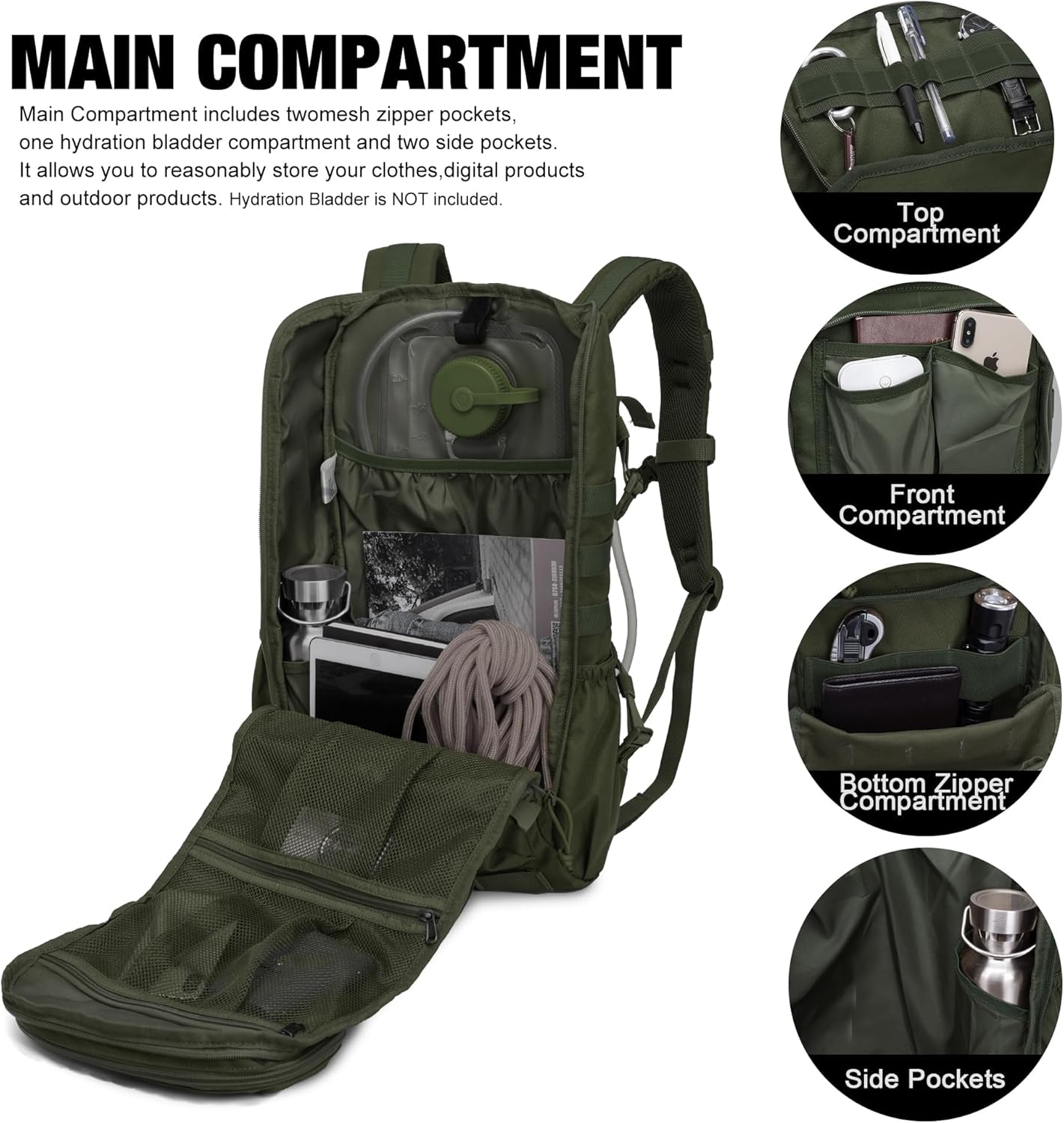 Mardingtop Tactical Backpacks Molle Hiking daypacks for Motorcycle Camping Hiking Military Traveling,25L Backpack