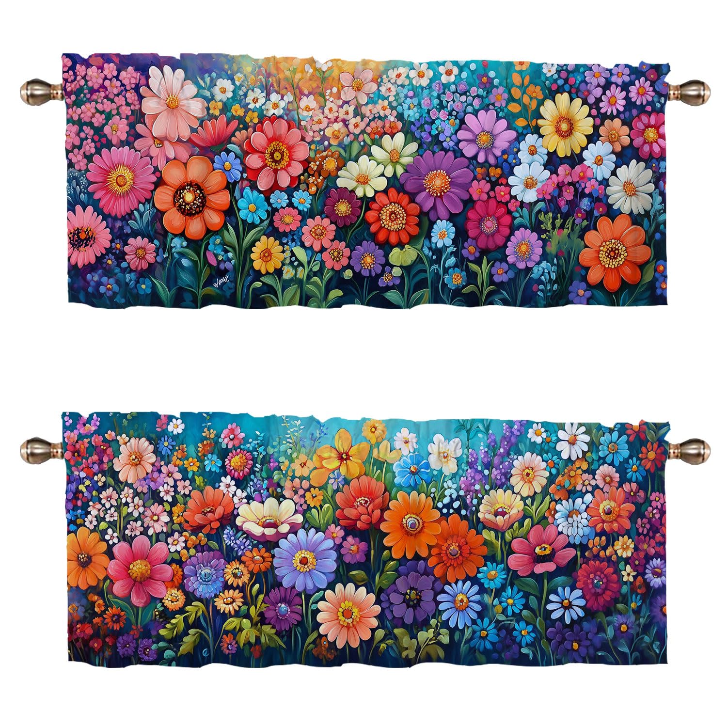 CAIJXIONG Colorful Floral Kitchen Valances for Windows 2 Pack Garden Flowers Valances Window Treatment for Bathroom Living Room Window Treatment