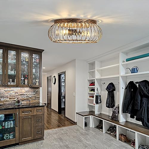 Miniatura 6 de Modern Celing Light Crystal Oil Rubbed Bronze Flush Mount Fixture 3 Light Ceiling Chandelier for Hallway Bedroom Bathroom Foyer Living Room Dining