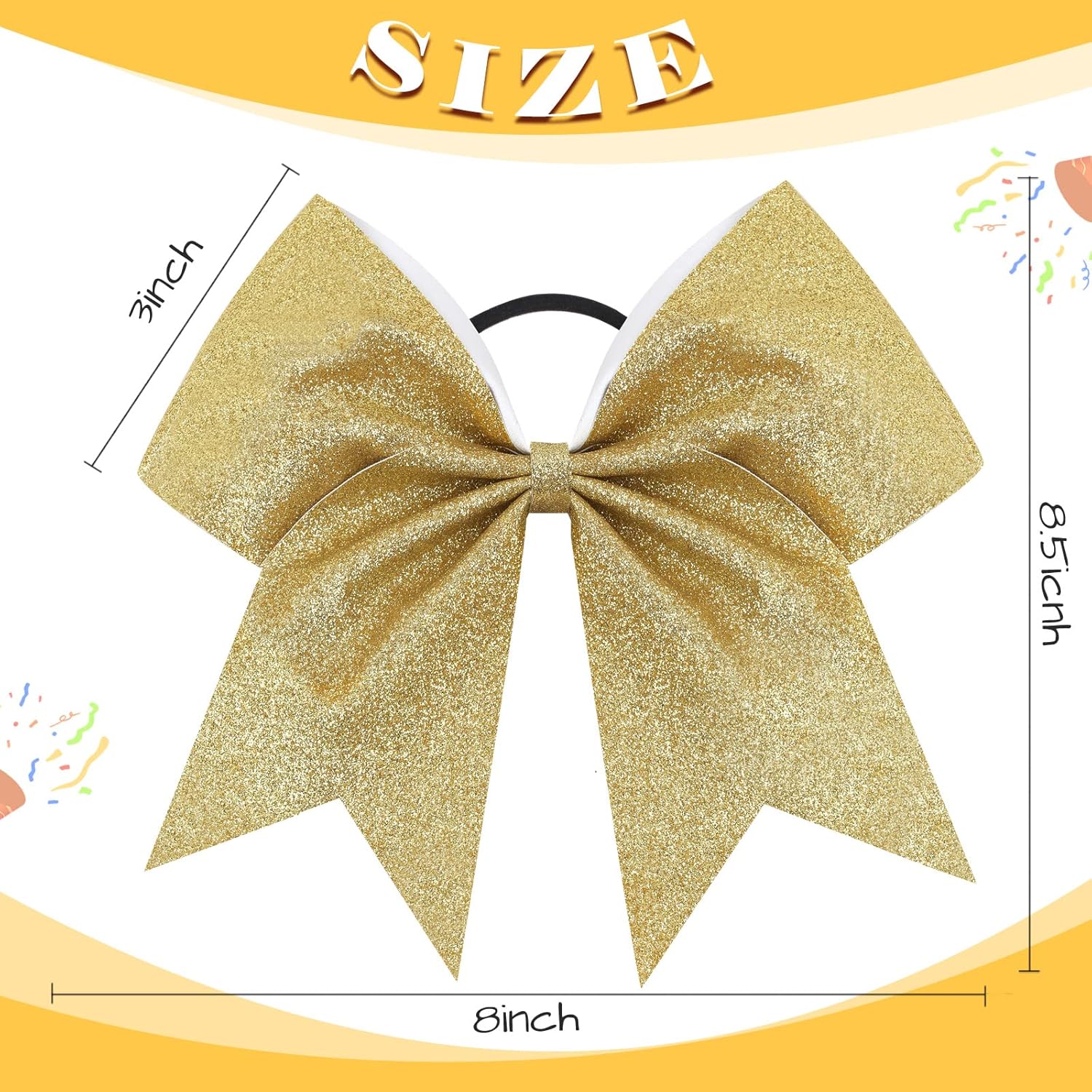 16PCS 8" Large Glitter Cheer Bows for Cheerleaders, CN Sparkly Hair Bows with Elastic Hair Ties Accessories for Teens Girls Women Cheerleading Softball Competition Sports (Gold)