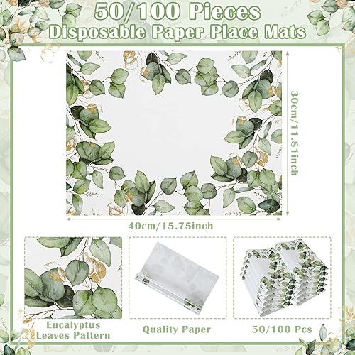 Miniatura 2 de Sumind Mantel individual de hojas de eucalipto de 12 x 16 pulgadas, color verde salvia, desechable, para Navidad, boda, fiesta, comedor, casa de