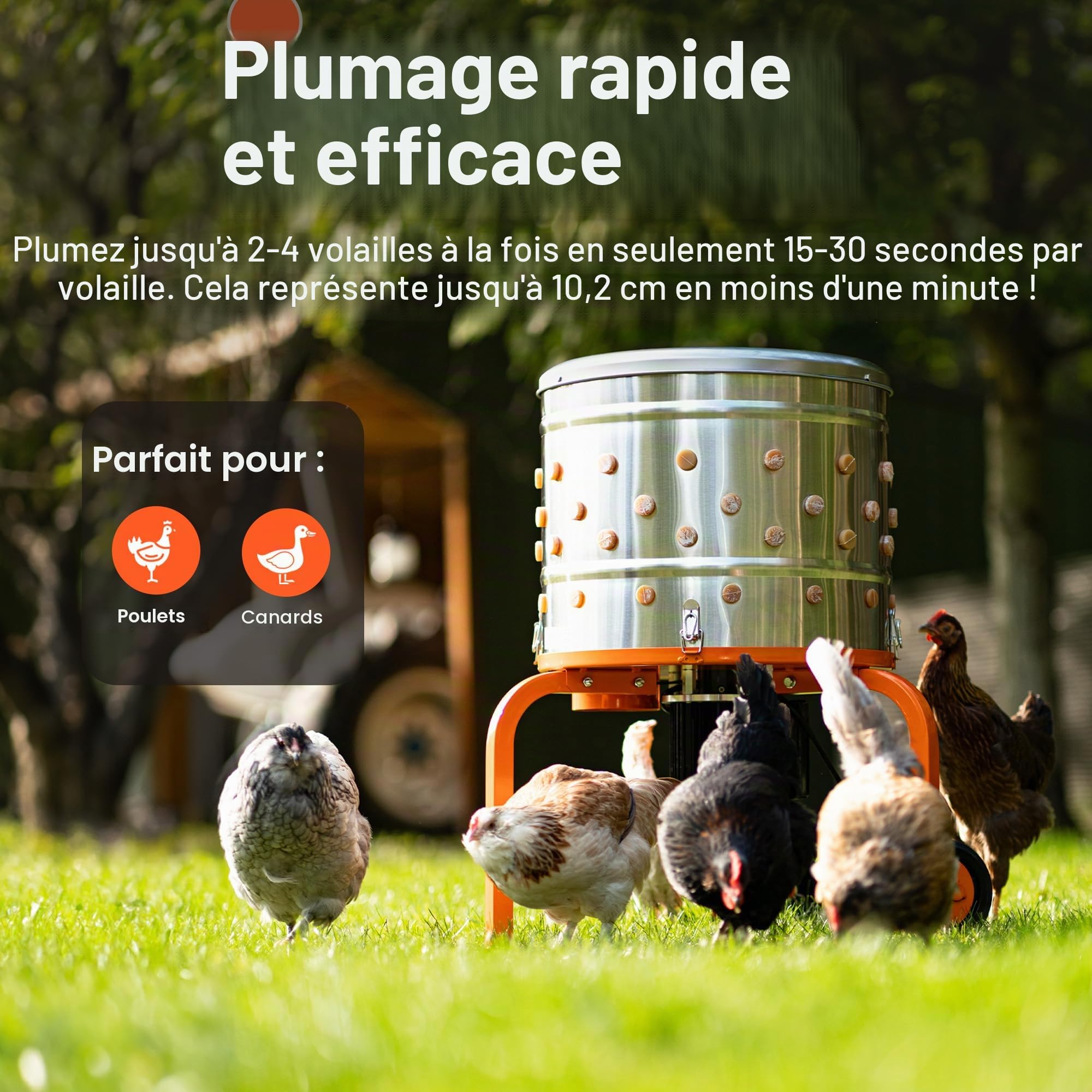 SuperHandy Déplumeuse à poulets électrique, 800 W,230 V, acier inoxydable | 92 doigts souples et tambour de 50 cm pour un plumage rapide et uniforme; idéale pour la transformation de volaille