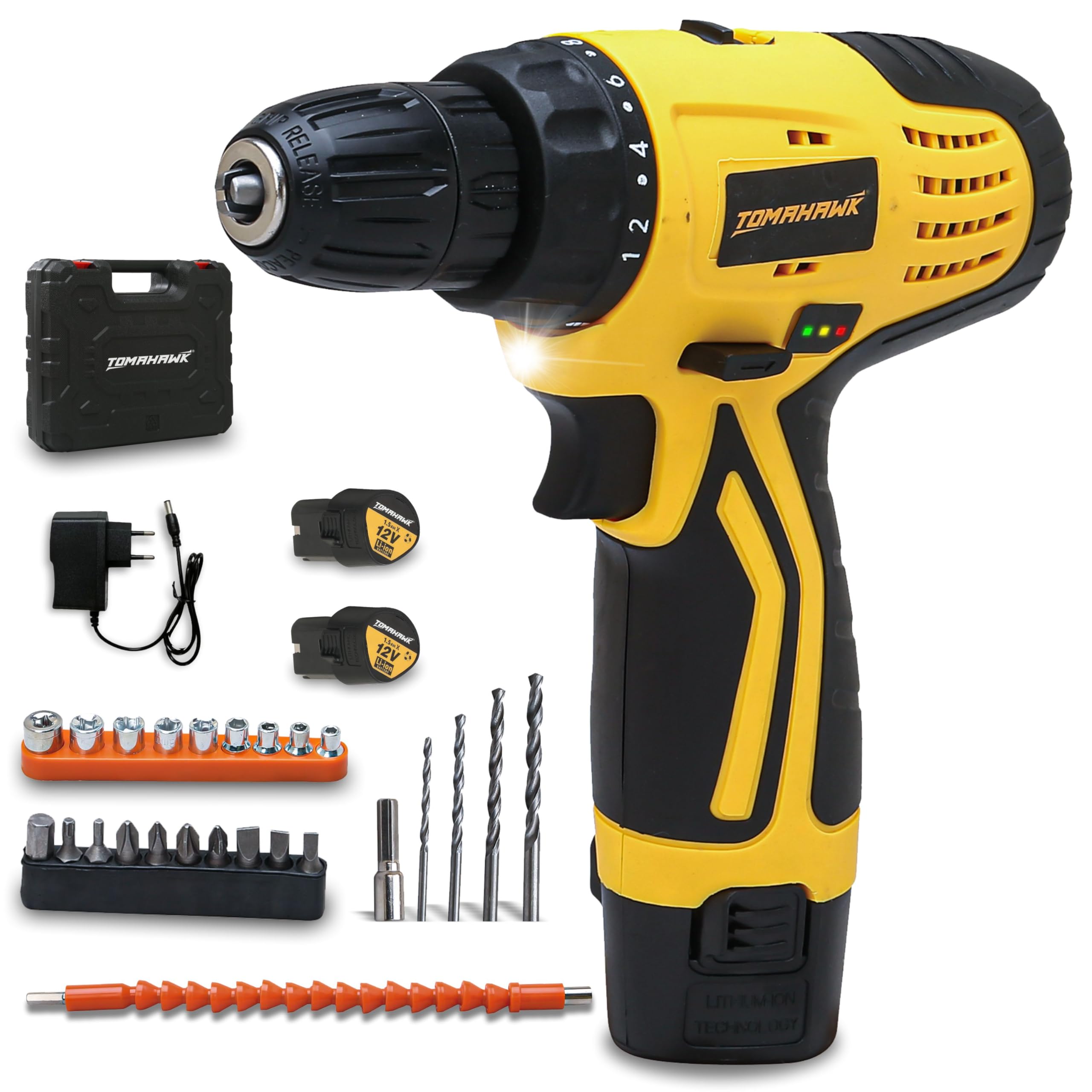 TOMAHAWK® T7385 12V Cordless Screwdriver and Drill Set - 25pcs, Two-Speed, Compact and Powerful - 1350 RPM - Reversible switch Multi-Torque Clutch, 10mm Keyless Chuck - 2x1.5Ah Battery (B0CQXKM7LF) Amazon Price History, Amazon Price Tracker