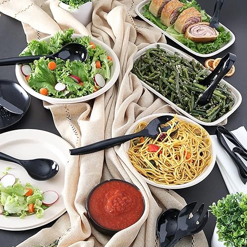 Miniatura 10 de VeZee Utensilios de plástico para servir utensilios desechables transparentes y resistentes juego de cucharas de 10 pulgadas tenedores de 10