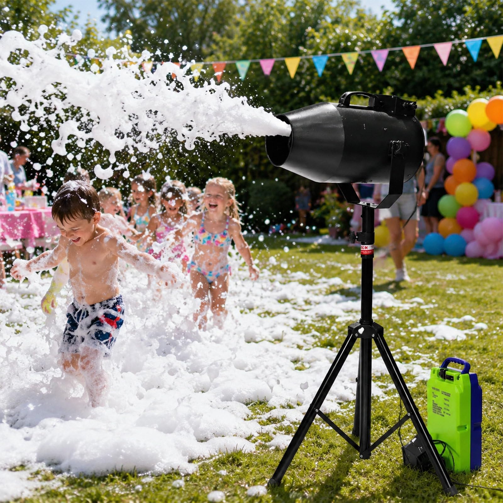 QJJML 1000W Foam Machine - Rechargeable Party Foam Cannon with 24V 16000mAh Battery - 20㎡ Coverage | 2-3m Range,for Birthday Parties Pool Events Water Parks Outdoor Entertainment