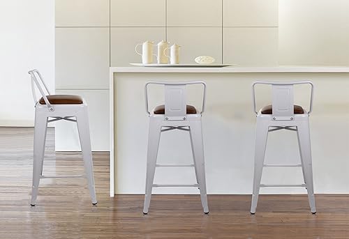 Miniatura 2 de GIA Taburete de metal de 24 pulgadas de altura de mostrador con asiento de cuero vegano marrón, blanco, juego de 2