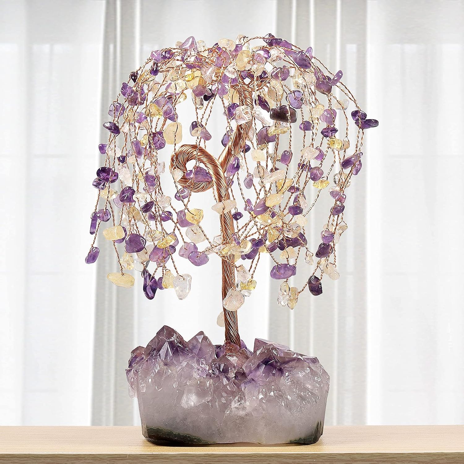 KYEYGWO Natural Crystal Money Tree with Amethyst Cluster Base Energy Healing Bonsai Feng Shui Ornament for Home Office 5.5"-6.7" High - Image 5