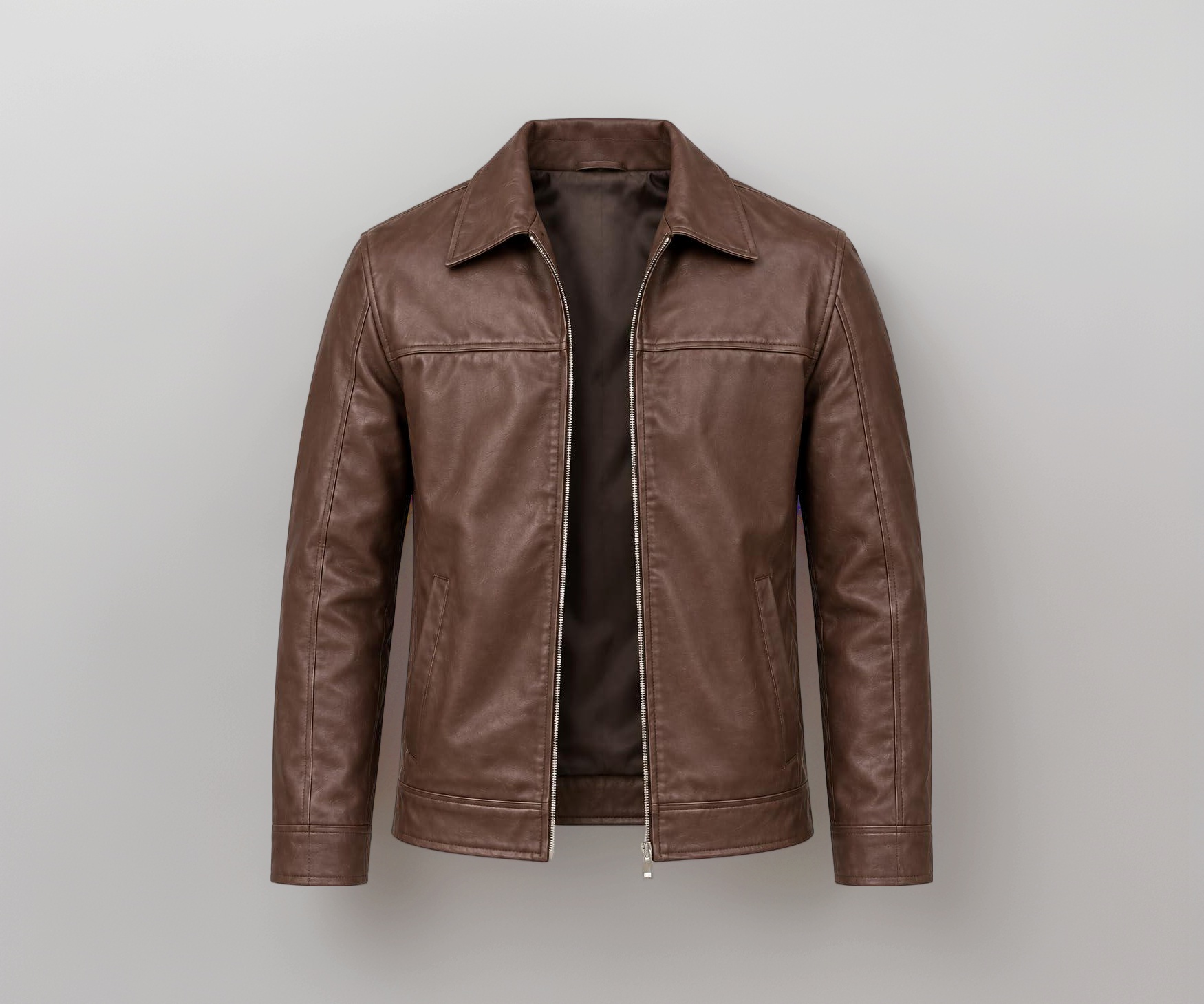 Men's Brown Synthetic PU Faux Leather Jacket Shirt-Style Collar, Side Pockets, Full Sleeves, Casual & Versatile, Panel Construction - Image 1