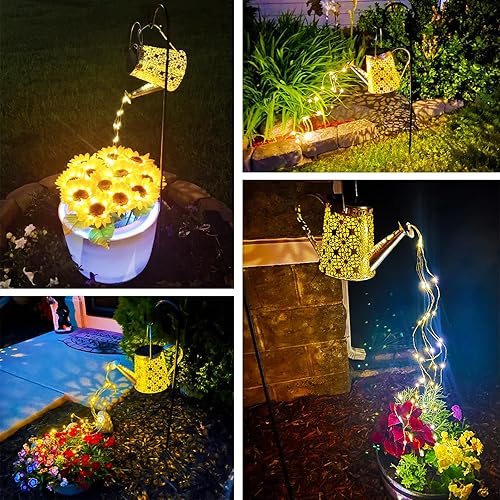Miniatura 3 de VOOKRY Regadera solar con luces luces solares grandes colgantes de cascada impermeables decoración de jardín al aire libre para patio porche césped