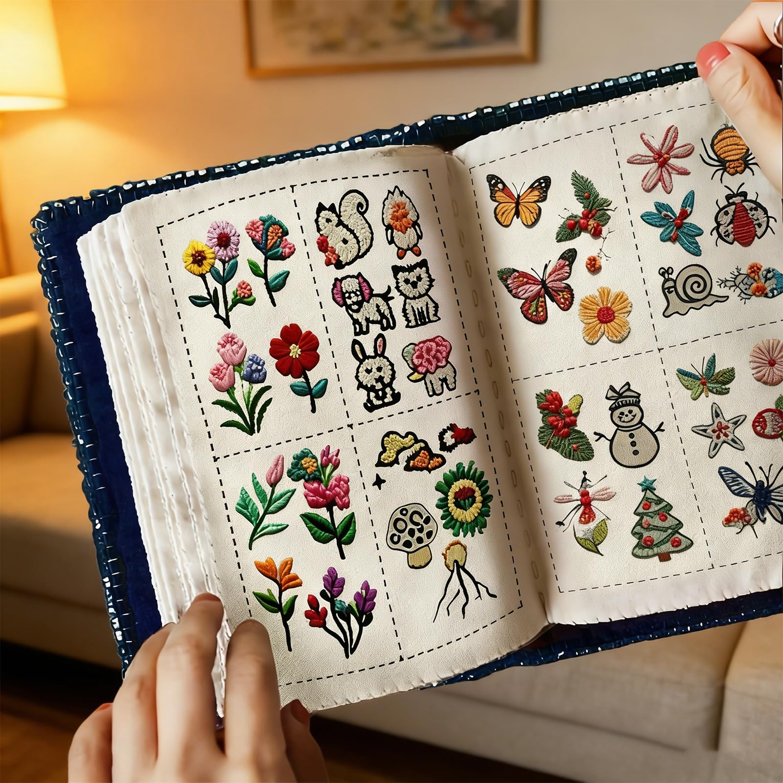 KINDLUME Libro Ricamo, Kit Ricamo per Principianti, Embroidery Book, Set Completo con 12 Aghi, Ditale, Infilago e Telaio, per Adulti, Regalo Creativo e Hobby Rilassante