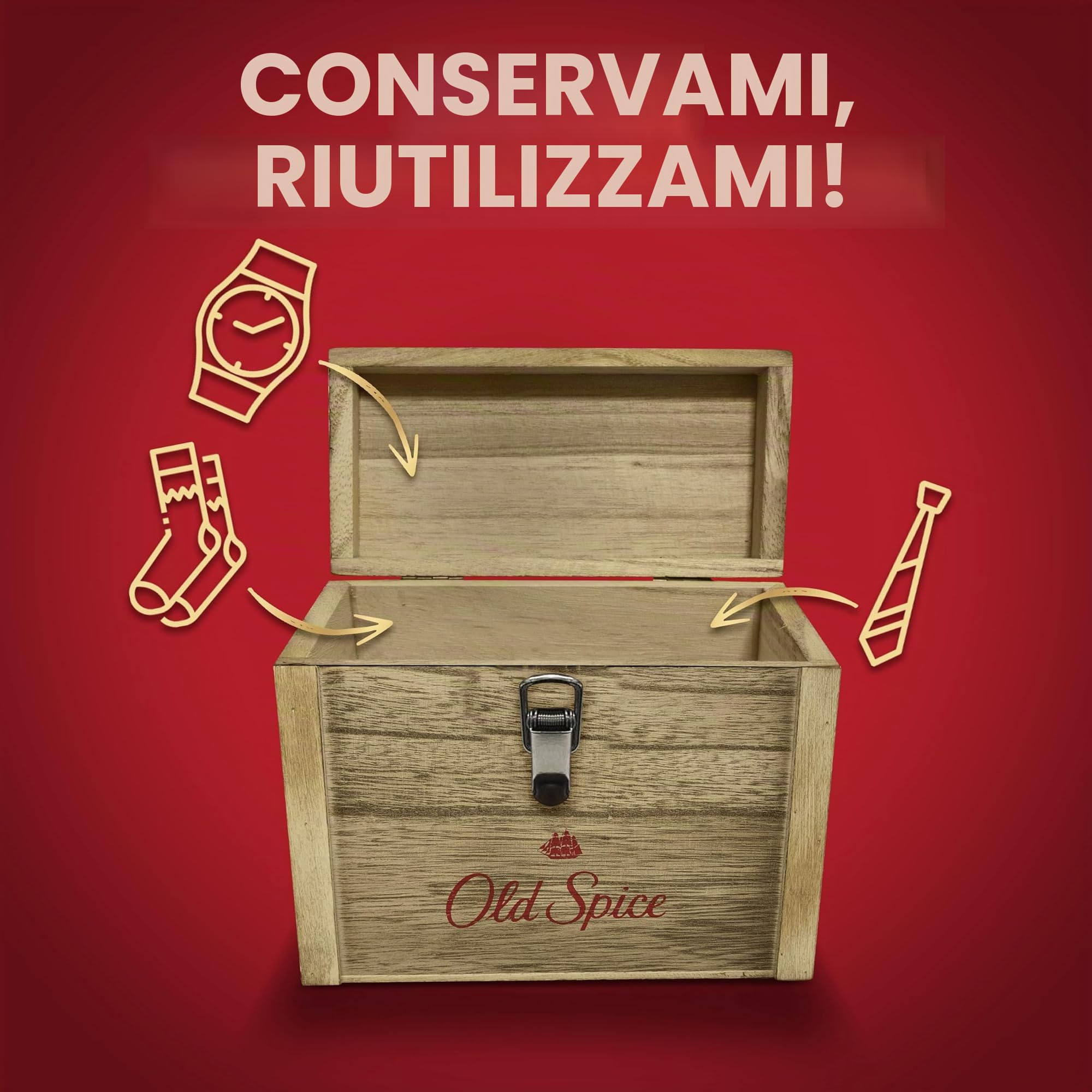 Old Spice Confezione regalo Treasure Chest, set regalo uomo, Deep Sea Deodorant Stick 50ml, deodorante spray 150ml, gel doccia 250ml e dopobarba Capitan 100ml