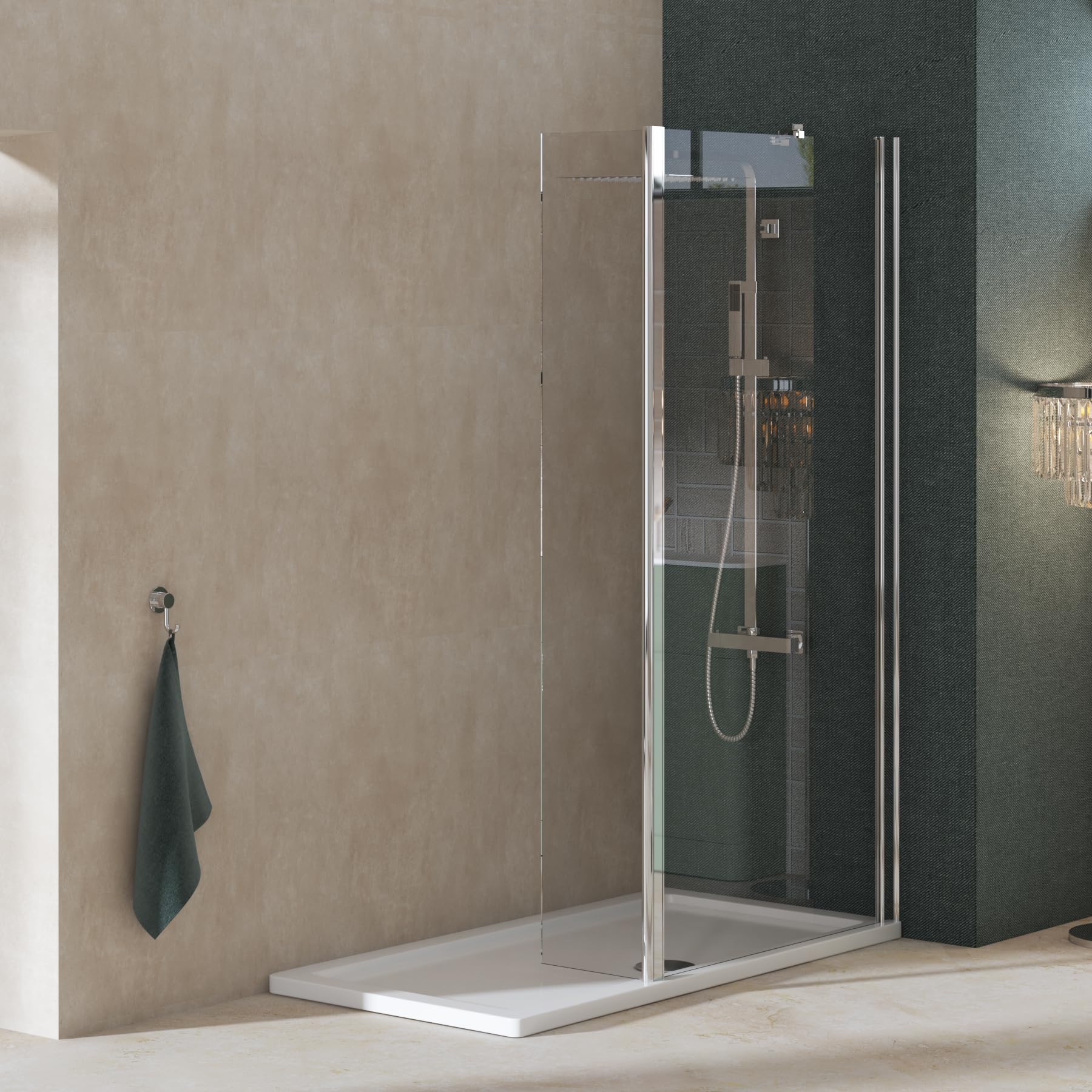 Modern Marbella 760mm Walk in Wetroom Screen with 300mm Flipper Panel Easy Clean Glass Shower Enclosure