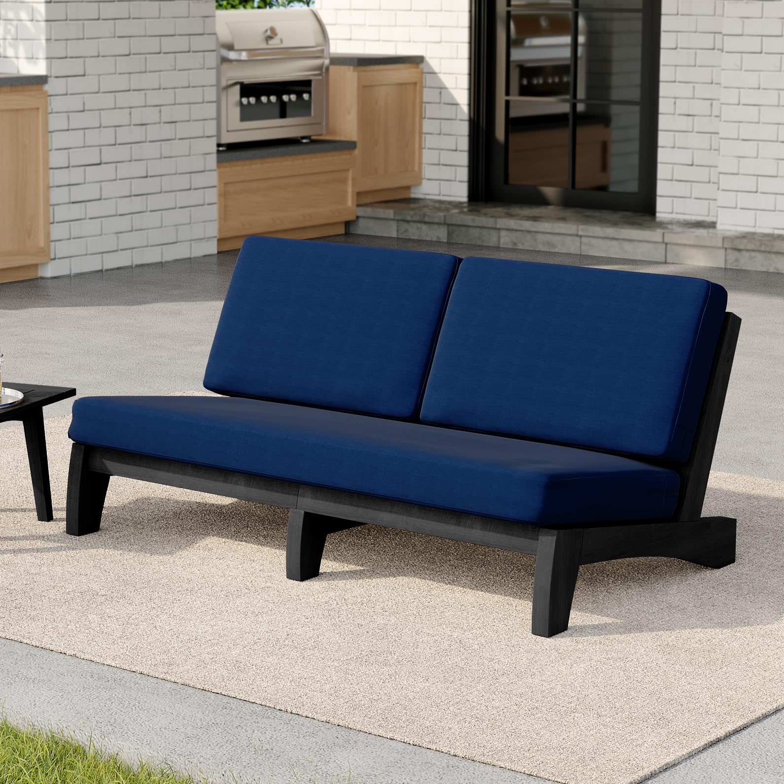 Pia Ricoo 1-Piece Patio Furniture Set, Outdoor Wood Sofa with 4.5-Inch Thick Cushions, All-Weather Conversation Set for Backyard, Deck, Lawn - Navy/Drak