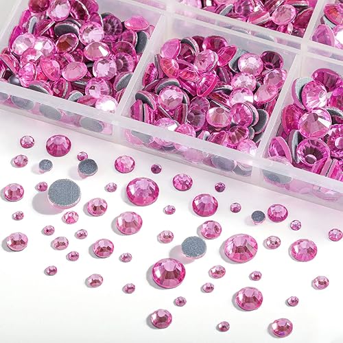 Miniatura 48 de 6736 diamantes de imitación termoadhesivos con parte trasera plana, diamantes de imitación rosa intenso para manualidades, ropa mezclados en 5 Rosa