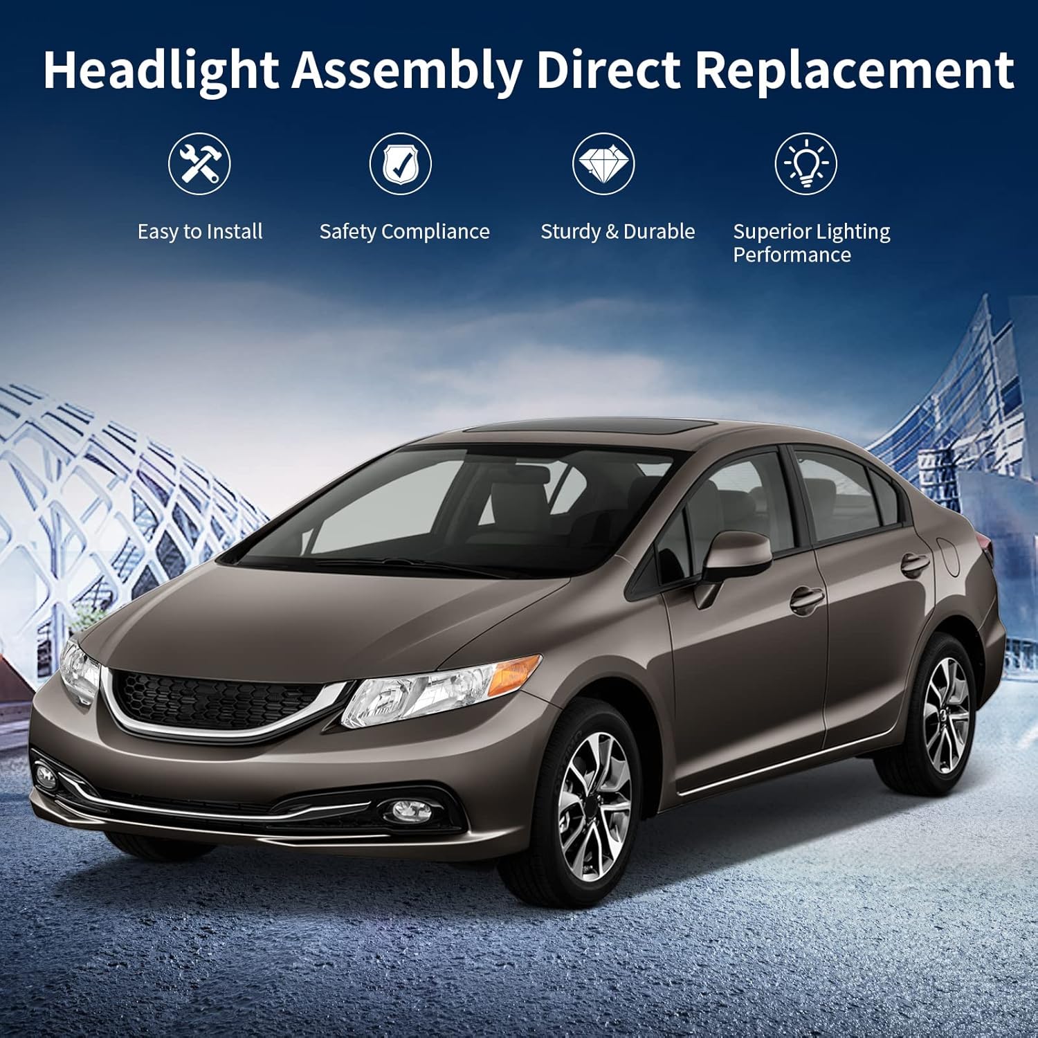 AUTOSAVER88 Headlights Assembly Compatible with 2012 2013 2014 2015 Civic Sedan 4-Door 2012-2013 Civic Coupe 2-Door OE Headlamp Replacement Headlight Chrome Housing