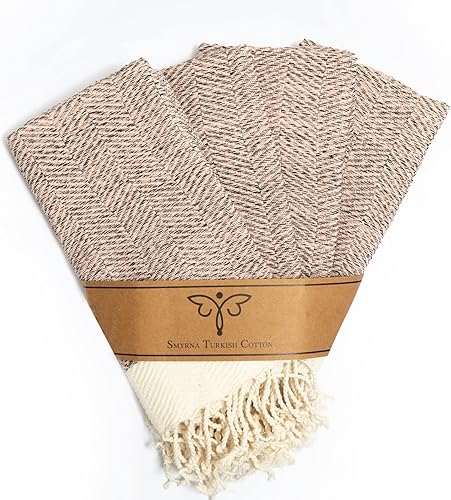SMYRNA TURKISH COTTON Herringbone Series - Juego de 4 paños de cocina lavables a máquina, ultra suaves, absorbentes, prelavados y de secado rápido,