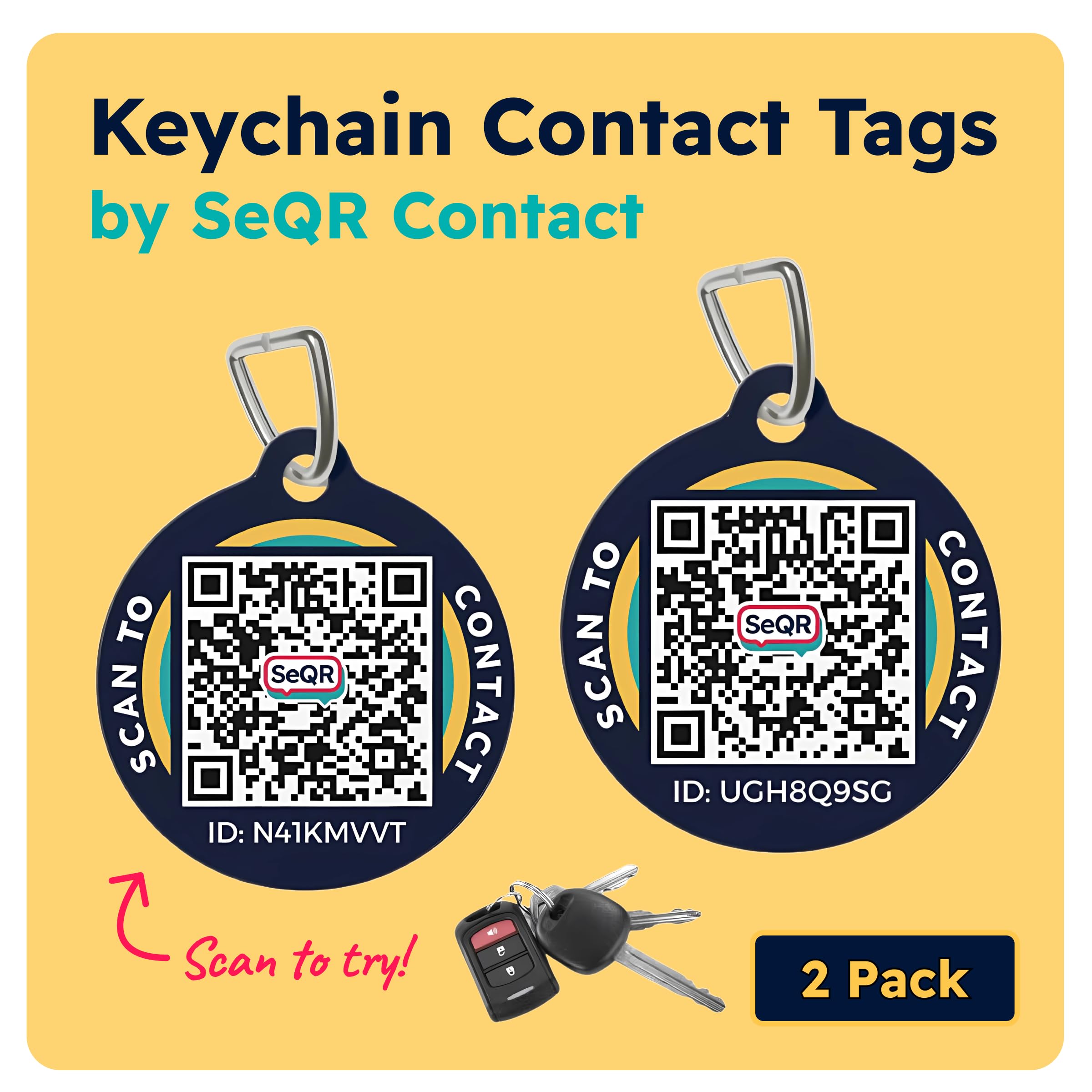 Key Chain Contact Tags | Protect Personal Info & Get Keys Back | Customizable QR Smart Keychain Key Tags Includes Messaging & scan alerts | Use as