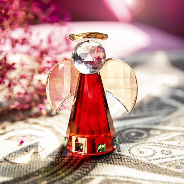 Crystal Red Angel Paperweight,Christmas Table Angel Fogurine Decor,Red Glass Angel Ornaments Collecible Gift for lady