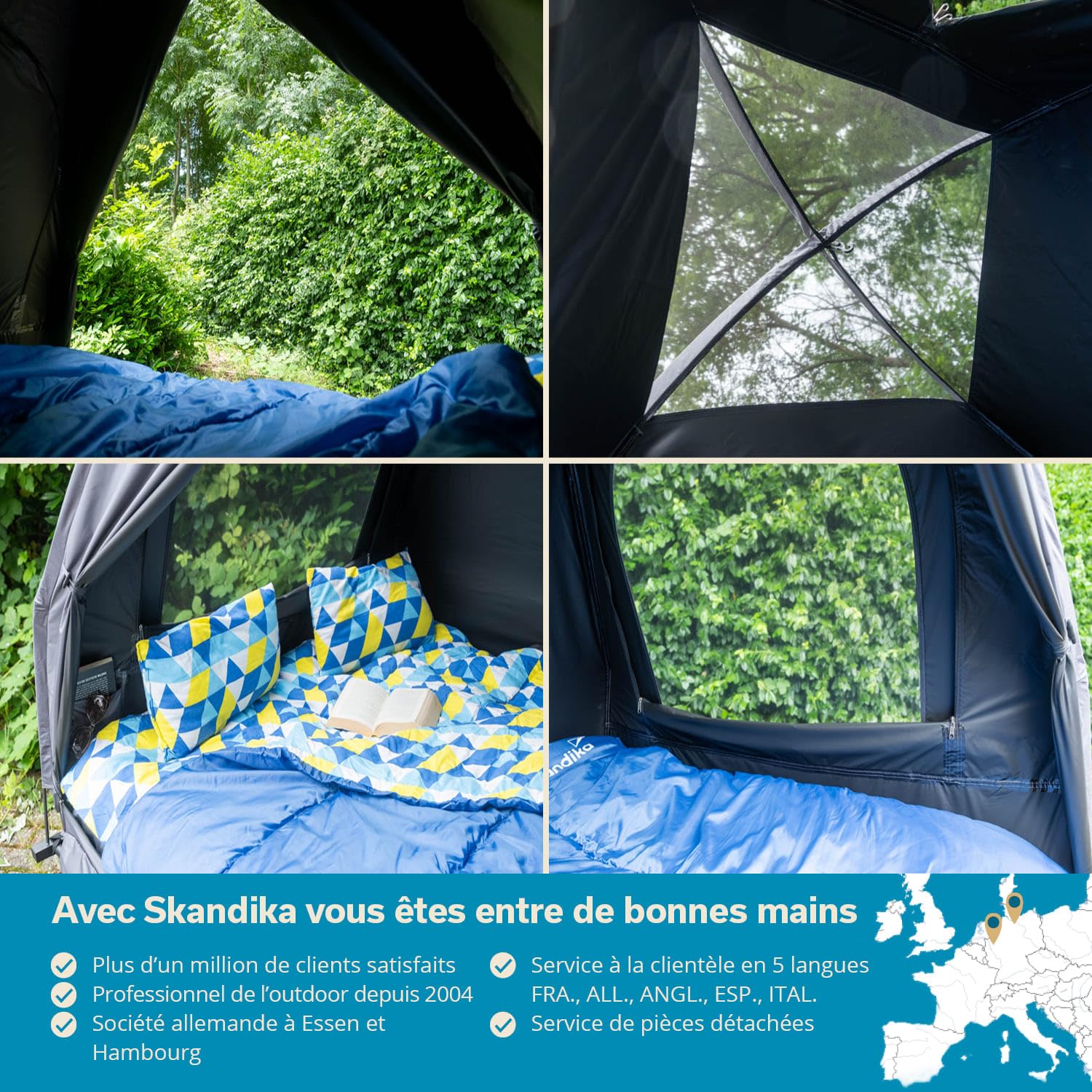 Skandika Haug Lit de Camp Surélevé avec Toit 2 Pers. | Tente-Lit de Camping, Matelas Gonflable, Étanche, d'Extérieur, Max 160 kg | Tente de Pêche 4en1 (Gris avec Sleeper Technology)
