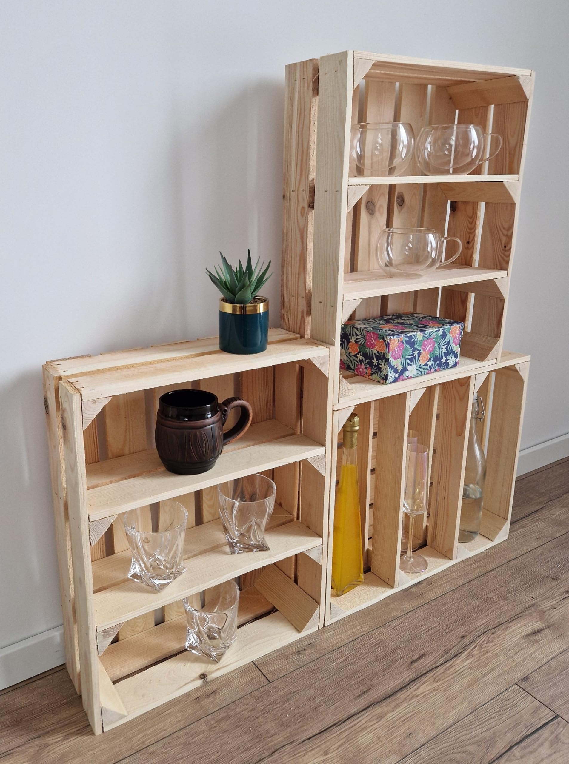 lungo ,corto Cassette Legno- set di Portafrutta, dimensioni 50x40x15 cm - misura media, utilizzabile come contenitore o decorativo, resistente e pulito (Naturale corto, 6)
