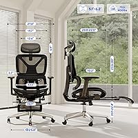 Vista 3 de FLEXISPOT ErgoX - Silla de oficina ergonómica premium con reposapiés, reposabrazos 3D ajustables, soporte lumbar dinámico, función de reclinación e