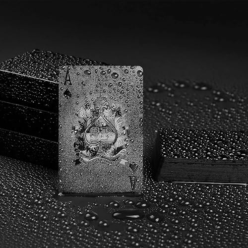 Joyoldelf - Juego de cartas de póquer de aluminio negro baraja impermeable con caja de regalo uso para fiestas y juegos Black, Black-colorful,