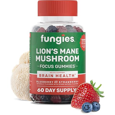 Fungies Lion's Mane Mushroom Gummies, Mixed Blueberry & Strawberry Flavor - Mushroom Supplement Gummy for Adults & Children Supports Brain Health, Cognitive Function, Focus, Memory & Mood, 60 Servings