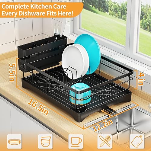 Miniatura 3 de coobest Escurridor de platos, escurridor de platos para encimera de cocina con soporte para utensilios, escurridor de platos para encimera de cocina