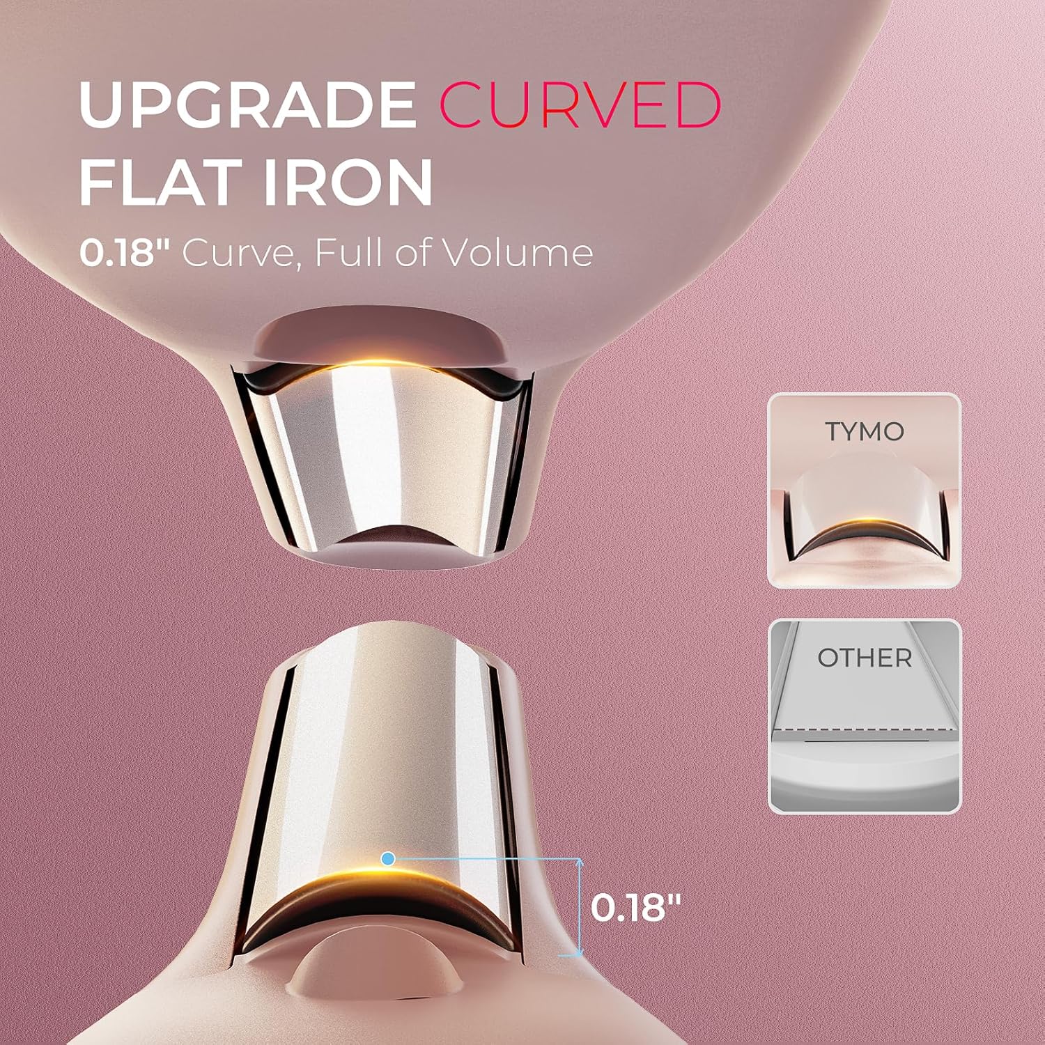 TYMO Cordless Mini Flat Iron for Short Hair, Portable 0.65 Inch Curling Iron for Travel, Hair Straightener and Curler 2 in 1, Ceramic Small Pencil Flat Iron with Curved, Dual Voltage, Pink