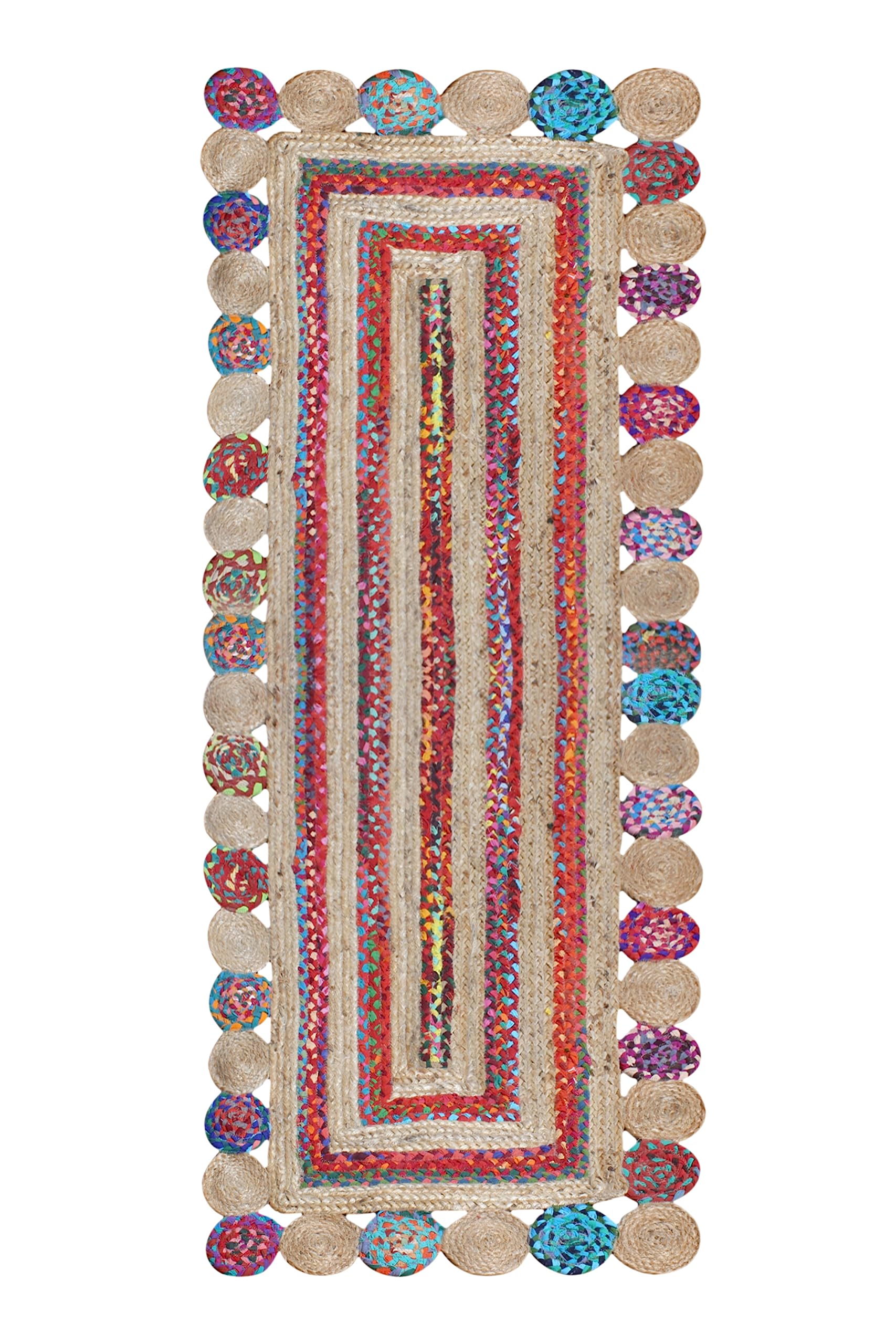 Chindi Baumwoll-Jute-Läufer, 6,6 x 61 cm, gewellter Läufer, mehrfarbig, Umhang-Design, dick, 0,7 cm, geflochtener Teppich, Flachgewebe, Läufer, Teppiche für Küche, Nachttisch, Yoga-Matte