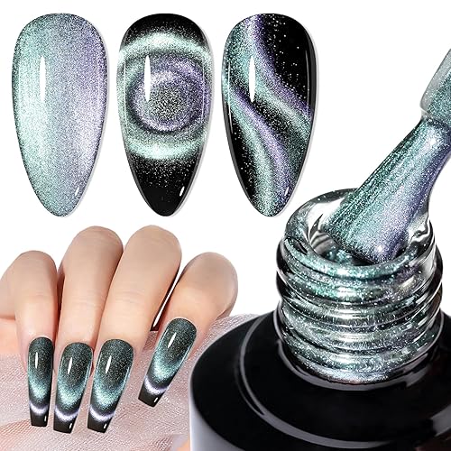 Miniatura 9 de MIZHSE Chameleon - Esmalte de gel 9D de ojo de gato, 0.3 onzas líquidas, gel magnético holográfico de ojo de gato, galaxia holográfica, juego de