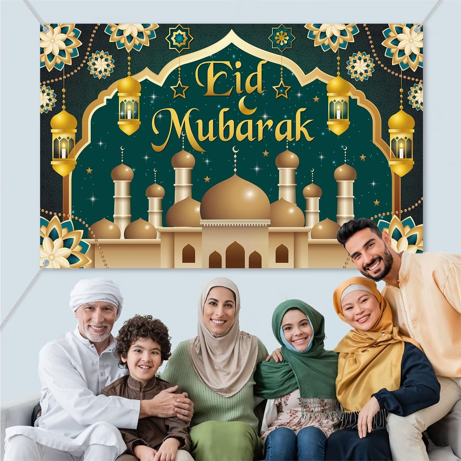 Eid Mubarak Hintergrund-Banner, 180x110 Cm, Schwarz-Gold – Ramadan-Deko Für Partys & Fotohintergrund