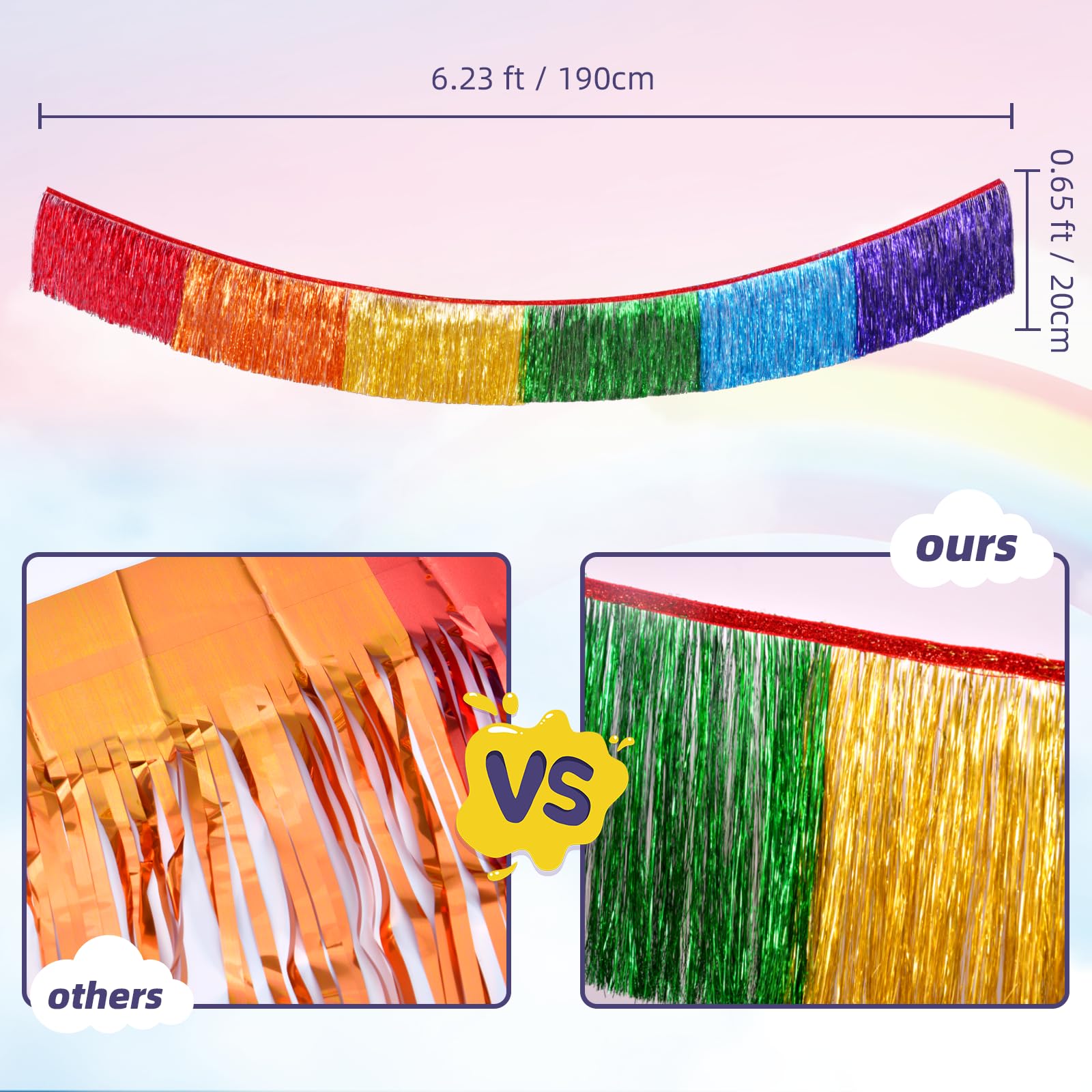 LOLStar Regenbogen-Lametta-Girlande, Metallic-Glitzer-Folien-Fransengirlande, hängende Regenbogen-Banner, Tischröcke für Geburtstag, Stolz, Parade, schwimmt