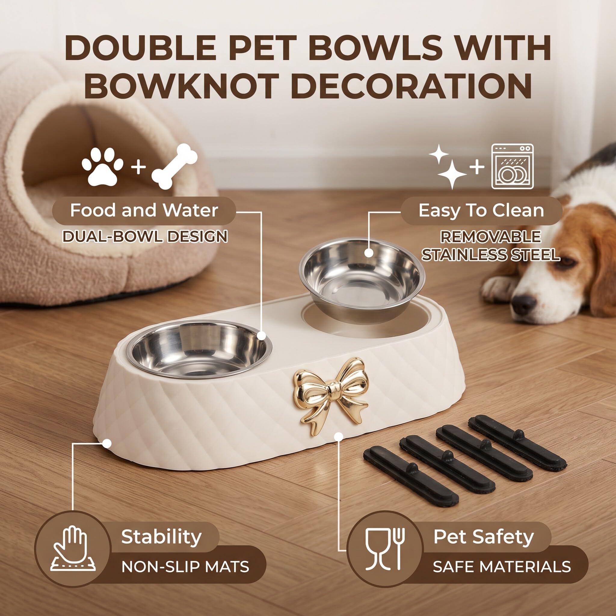 Tnfeeon Gamelles en acier inoxydable avec tapis en silicone antidérapant pour nourriture pour animaux de compagnie, gamelles pour nourrir l'eau et la nourriture des chiens de petite, moyenne et grande
