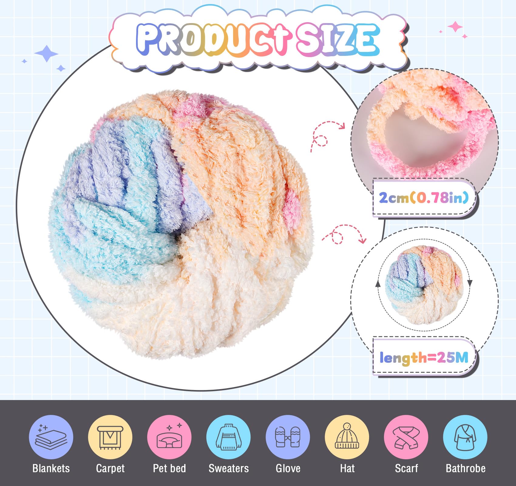 ilauke Chunky Wool Yarn 250g X 2 for Knitting and Crochet, 2cm Soft Material for Blankets Dolls, Rug, Bags, Hats, Pillow - Image 2