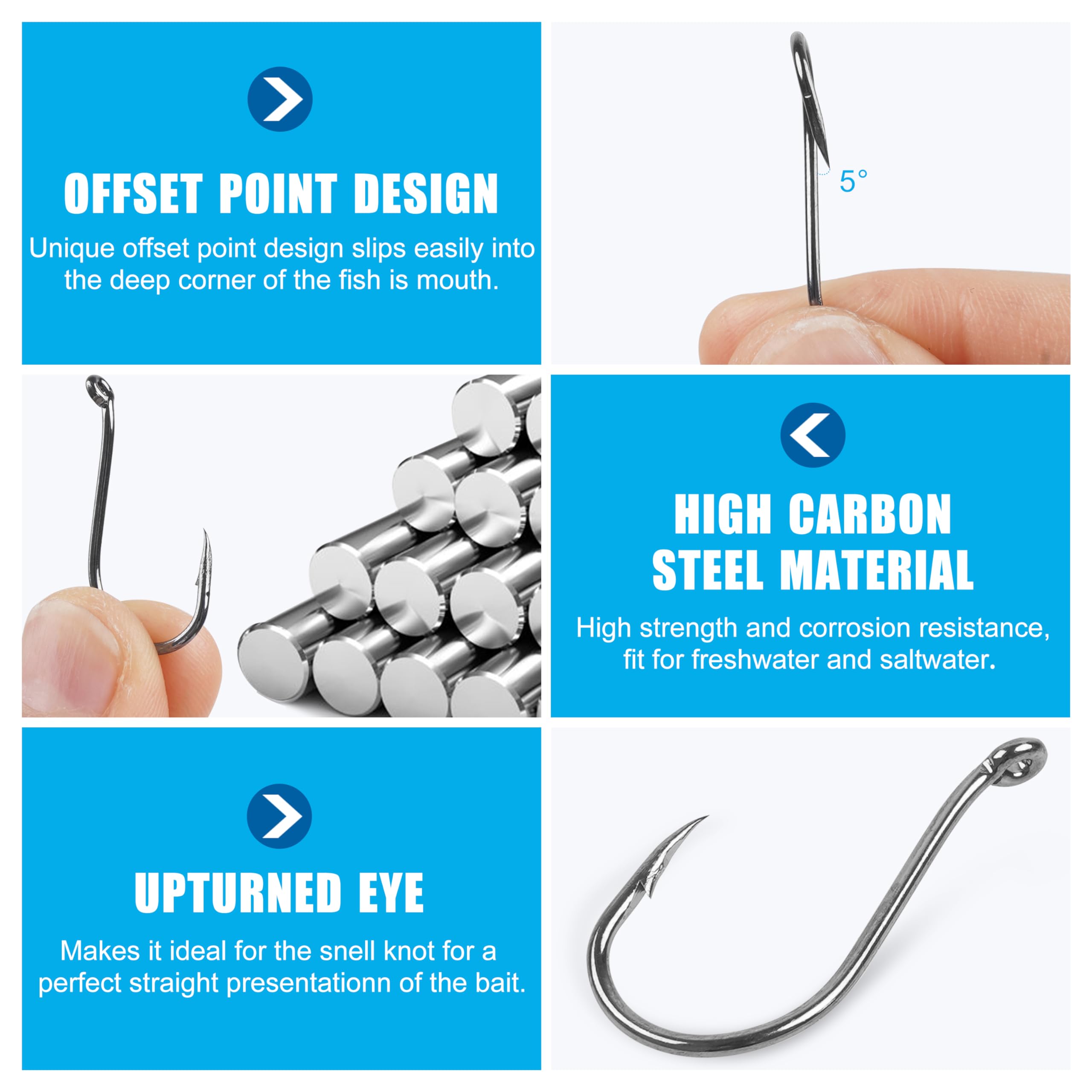 Octopus Hook J Hooks Fishing Sport Circle Hooks Beak Offset Fishing Hooks High Carbon Steel Sharp Strong Fish Hooks for Salterwater Freshwater Fishing