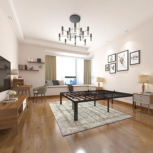 Miniatura 8 de Base de cama de plataforma de metal de 14 pulgadas con esquinas redondas y retenedores de colchón, soporte de listones de acero resistente de 3500