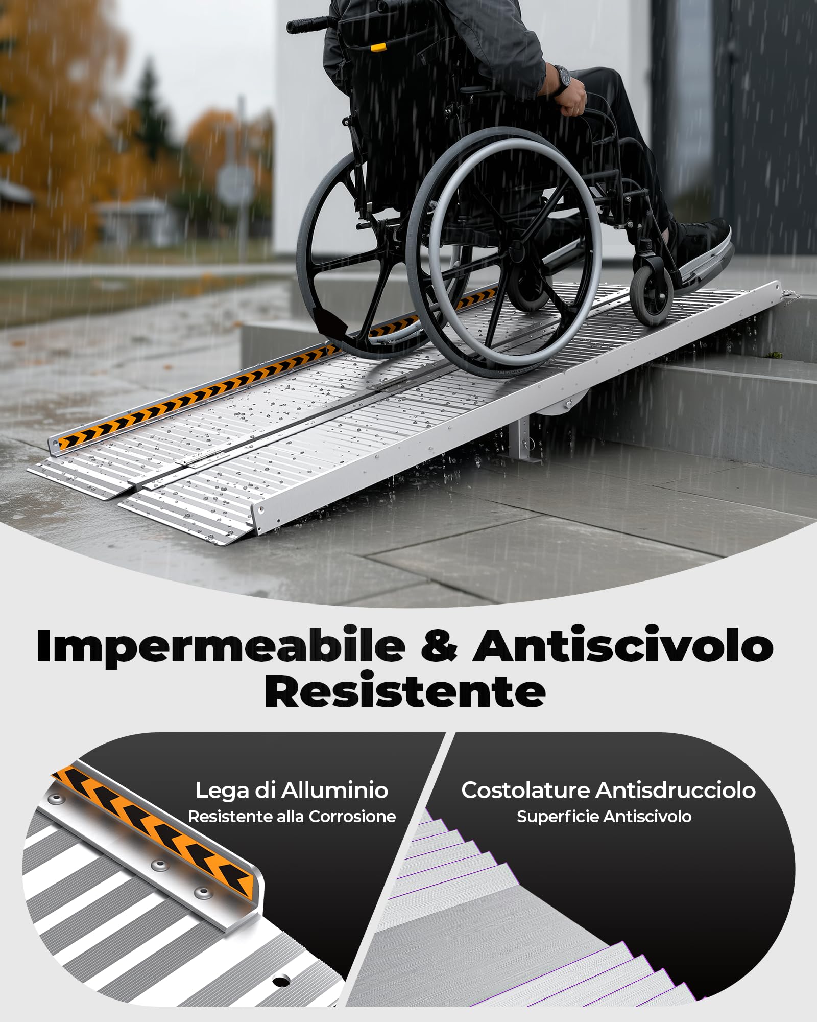 FACHNUO Rampa pieghevole per sedia a rotelle, 213,5 cm, portata 362 kg, larghezza extra 74 cm, rampa portatile in alluminio per scale, gradini, porte, ingressi