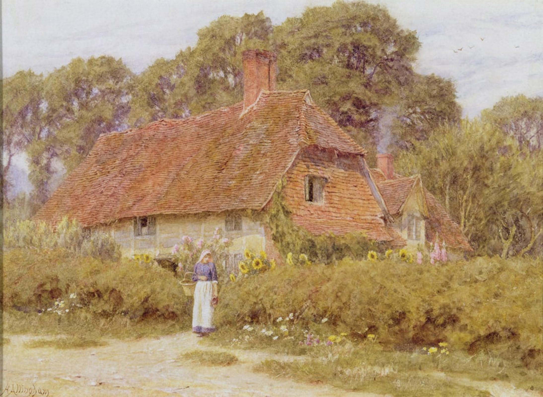 POSTERIIk Vintage Classic Picture Landscape Artwork Sunflowers by Helen Allingham Portrait Canvas Painting for Office Home Decor 60x90cm