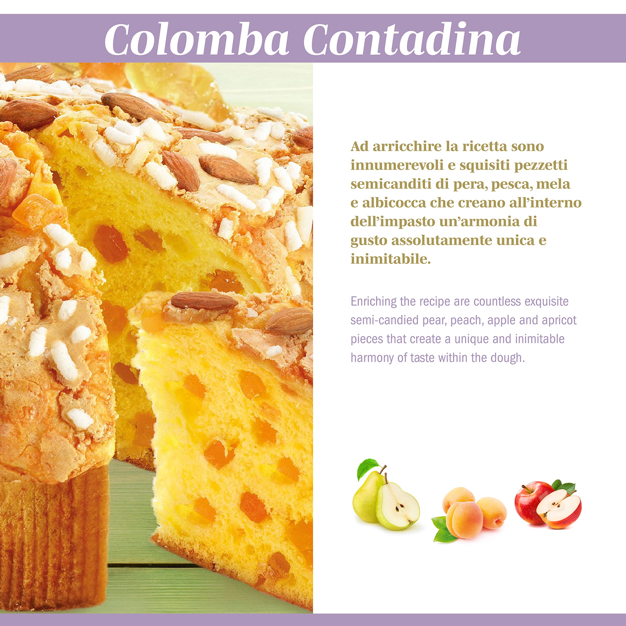 FLAMIGNI Oster Colomba Contadina 1 kg, mit Romagna Früchten, Handwerklich Süß, mit Exquisiten Halbkandierten Stücken von Birne, Pfirsich, Apfel und Aprikose, ohne Kandierung, Made in Italy
